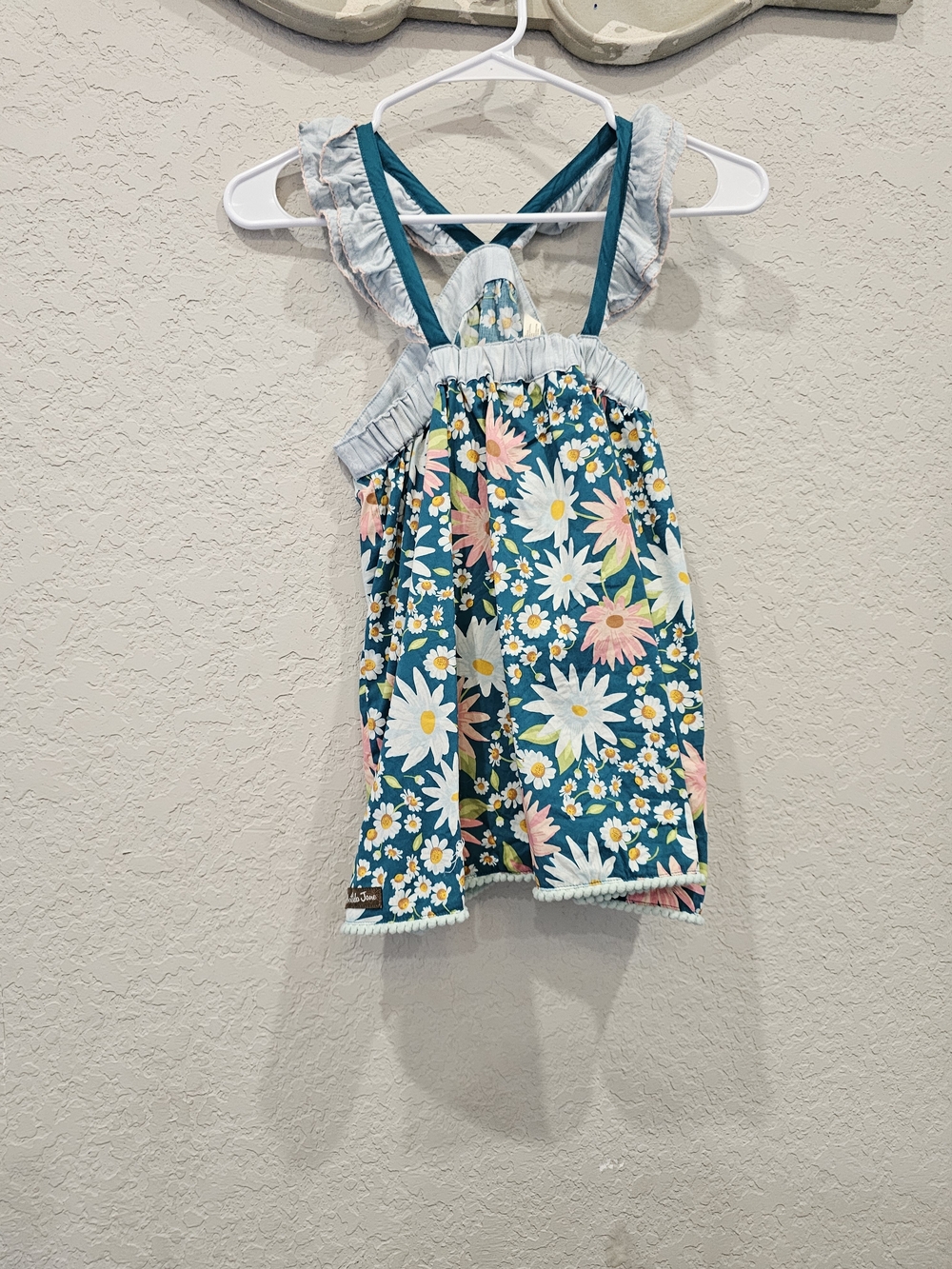 Matilda Jane Teal Floral Tank Top with Pink & White Daisies